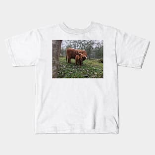 Scottish Highland Cattle Cow and Calf 1555 Kids T-Shirt